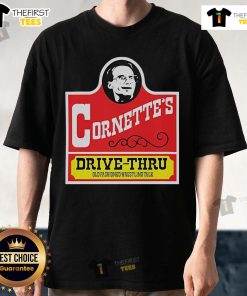 Alt Text: Official Cornette's Drive Thru Old Fashioned Wrestling Talk T-Shirt featuring vintage wrestling graphics and logo.