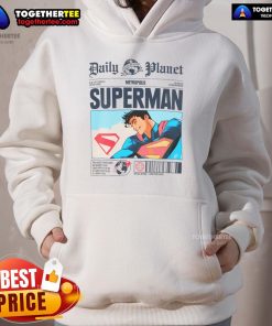 Official Daily Planet Superman newspaper hoodie featuring iconic logo and stylish design for superhero fans.