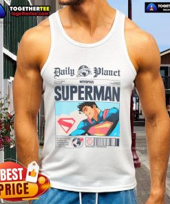 Official Daily Planet Superman newspaper tank top featuring bold graphics and classic comic style design.