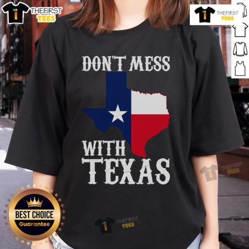 Official Don't Mess With Texas Texas Map Ladies Tee featuring a stylish design and vibrant state map print.