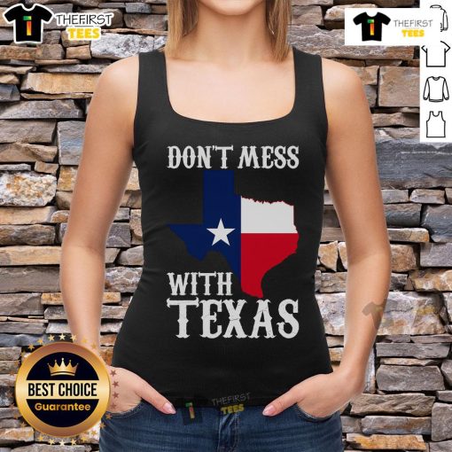 Official Don't Mess With Texas tank top featuring a Texas map design, perfect for proud Texans and summer wear.