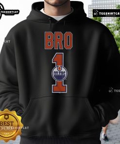 Official Edmonton Oilers Number 1 Bro Hoodie in blue, showcasing team logo and stylish design for fans.