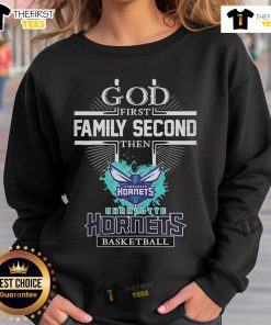 Official God First Family Second Charlotte Hornets basketball sweatshirt in vibrant colors, perfect for fans and casual wear.