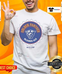 Alt Text: Official Golden Panther Blonde Ale Wild Leap T-Shirt featuring a vibrant design and logo for beer enthusiasts.