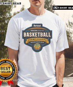 Alt Text: Official Horizon League Basketball Championships Indianapolis 2025 logo t-shirt featuring vibrant colors and graphic design.