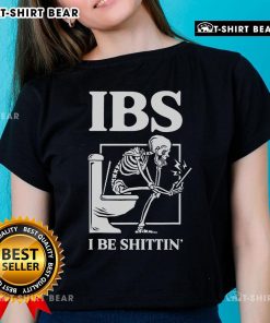 Official IBS I Be Shittin Skeleton Ladies Tee featuring a playful skeleton design for humorous IBS awareness.