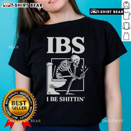 Official IBS I Be Shittin Skeleton Ladies Tee featuring a playful skeleton design for humorous IBS awareness.