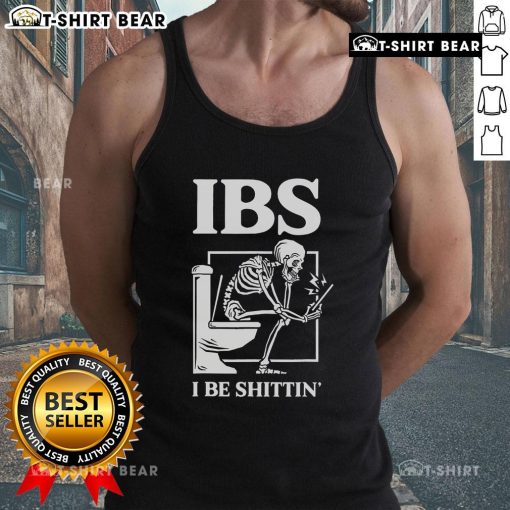 Alt Text: Official IBS I Be Shittin Skeleton Tank Top featuring a quirky skeleton design, perfect for humorous casual wear.