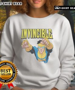 Official Invincible Mark Grayson sweatshirt featuring vibrant graphics and a comfortable fit for fans of the series.