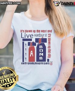 Official Its Blown Up The West End Live ladies tee featuring vibrant design celebrating London's iconic theater scene.