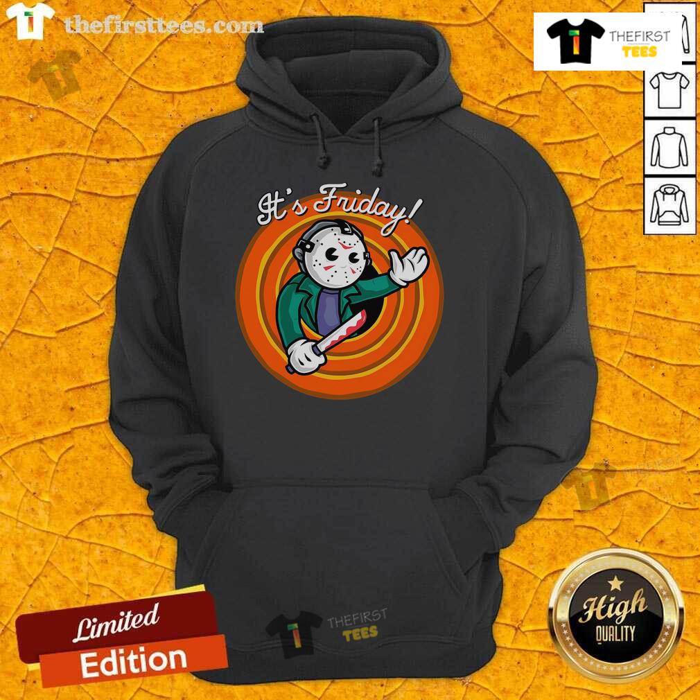 Official It'S Friday Jason Friday The 13Th Hoodie Alt Text: Official Friday the 13th hoodie featuring Jason Voorhees, perfect for fans of horror and movie memorabilia.