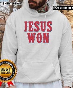 Official Jesus Won Texas baseball fan hoodie in vibrant colors, perfect for showing team spirit and faith.