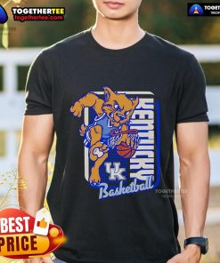 Official Kentucky Wildcats Basketball Mascot Dunk T-Shirt featuring vibrant team graphics and a dynamic design.