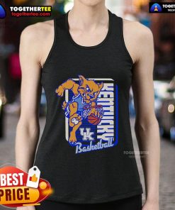 Kentucky Wildcats basketball mascot wearing a dunk tank top, showcasing team spirit and excitement at a game event.