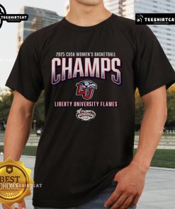 Alt Text: Official Liberty Flames 2025 C-USA Women's Basketball Conference Tournament Champions T-Shirt in vibrant colors.