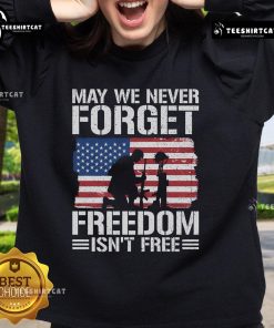 Official May We Never Forget Freedom Isn't Free Sweatshirt featuring patriotic design and comfortable fit.