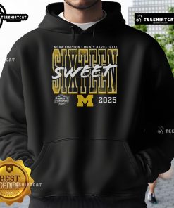 Official Michigan Wolverines 2025 NCAA Men's Basketball Tournament Sweet 16 hoodie in blue and maize, perfect for March Madness.