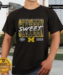 Official Michigan Wolverines 2025 NCAA Men's Basketball Tournament Sweet 16 T-Shirt featuring team logo and March Madness design.