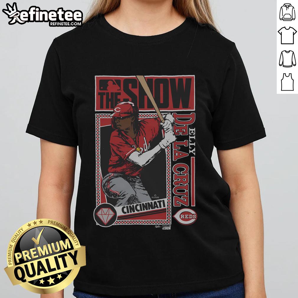Official Mlb The Show Reds Elly De La Cruz Ladies Tee Official MLB The Show Reds Elly De La Cruz Ladies Tee showcasing vibrant team colors and player graphics.