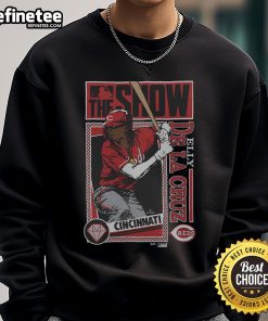 Official MLB The Show Reds Elly De La Cruz sweatshirt featuring team logo and player design for fans and gamers.