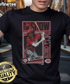 Official MLB The Show Reds Elly De La Cruz T-Shirt featuring vibrant graphics and team colors for fans and players alike.