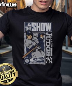 Alt Text: Official MLB The Show Yankees Aaron Judge T-Shirt featuring bold graphics and comfortable fit for baseball fans.