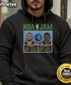 Alt Text: Official NBA Jam Timberwolves hoodie featuring Gobert and Edwards, perfect for fans of Minnesota basketball.