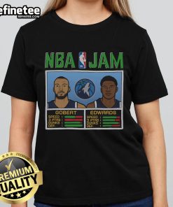Official NBA Jam Timberwolves tee featuring Gobert and Edwards, perfect for ladies who love basketball fashion.