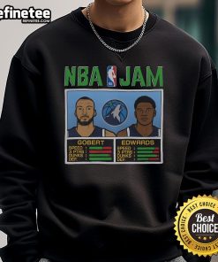 Alt Text: Official NBA Jam Timberwolves sweatshirt featuring Gobert and Edwards, perfect for fans of Minnesota basketball.