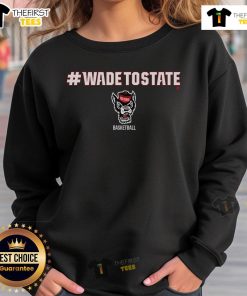Official NC State basketball Wade To State sweatshirt featuring bold logo and red color, perfect for fans.