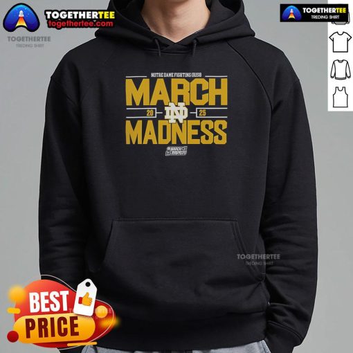 Alt Text: Official NCAA Men's Basketball 2025 Notre Dame Fighting Irish March Madness Hoodie in green with logo design.