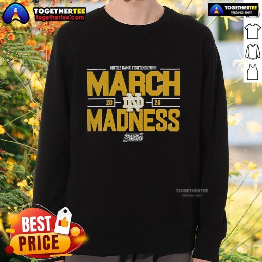 Official NCAA Men's Basketball 2025 Notre Dame Fighting Irish March Madness Sweatshirt in green, featuring team logo.