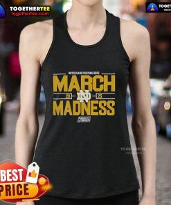 Alt Text: Official NCAA Men's Basketball 2025 Notre Dame Fighting Irish March Madness tank top featuring team colors and logo.