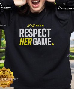 Alt Text: Official NESN Respect Her Game Sweatshirt in navy blue, promoting women's sports and empowerment.