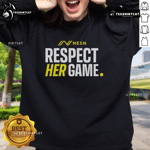 Alt Text: Official NESN Respect Her Game Sweatshirt in navy blue, promoting women's sports and empowerment.