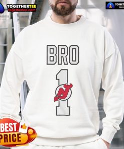 Official New Jersey Devils Number 1 Bro Sweatshirt in red, featuring team logo and bold '1' design, perfect for fans.