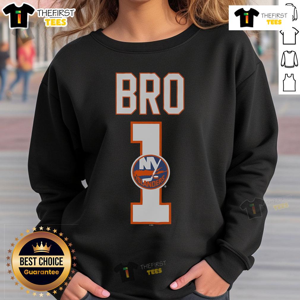 Official New York Islanders Number 1 Bro Sweatshirt Alt Text: Official New York Islanders Number 1 Bro Sweatshirt in team colors, perfect for fans supporting their favorite NHL team.