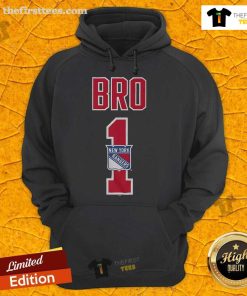 Alt Text: Official New York Rangers Number 1 Bro Hoodie in blue, featuring team logo and sporty design for fans.