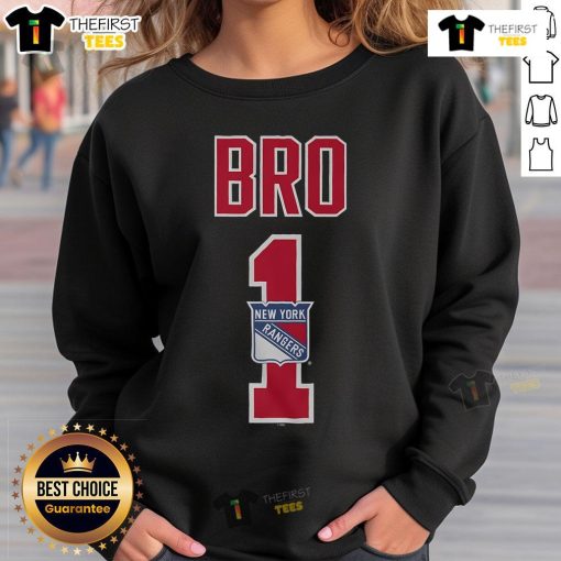 Alt Text: Official New York Rangers Number 1 Bro Sweatshirt showcasing team colors and logo, perfect for fans and game day attire.