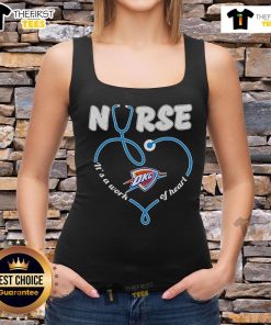 Official Oklahoma City Thunder stethoscope nurse tank top with 'It's A Work Of Heart' design for healthcare fans.