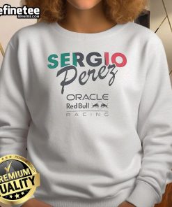 Alt Text: Official Oracle Red Bull Racing Junior Sergio Perez flag sweatshirt featuring bold team colors and logo.
