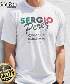 Alt Text: Official Oracle Red Bull Racing Junior Sergio Perez Flag T-Shirt featuring vibrant team colors and logo design.