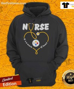 Official Pittsburgh Steelers stethoscope hoodie for nurses, featuring 'It's A Work Of Heart' design, perfect for fans and healthcare workers.