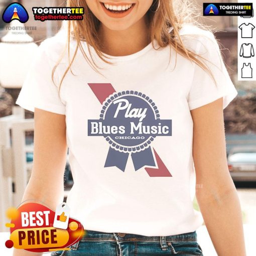 Official Play Blues Music Chicago Ladies Tee featuring vibrant design and comfortable fit for music lovers.