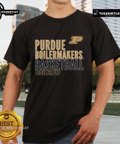 Alt Text: Official Purdue Boilermakers Basketball Boiler Up logo t-shirt featuring team colors and bold graphic design.