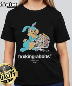 Official Rabbit with Shopping Cart Ladies Tee featuring a playful rabbit graphic and stylish design for women.