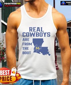 Official Real Cowboys Are From The Boot tank top featuring a stylish design perfect for cowboy enthusiasts.
