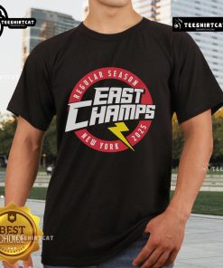 Alt Text: Official Regular Season East Champs New York 2025 T-Shirt featuring team logo and championship graphics.