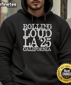 Official Rolling Loud LA 25 California hoodie featuring vibrant design, perfect for music festival fans and streetwear lovers.