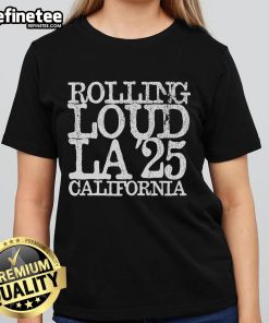 Official Rolling Loud LA 25 California ladies tee featuring vibrant design and comfortable fit for festival fans.